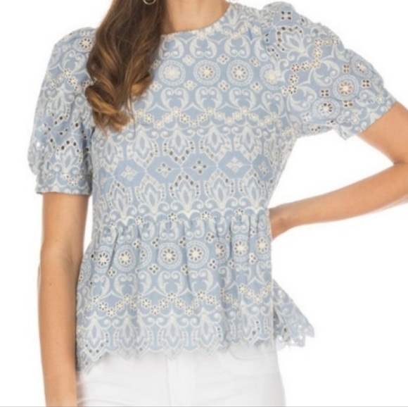 Lined Eyelet Top,  Dusty Blue - Picture 2 of 6
